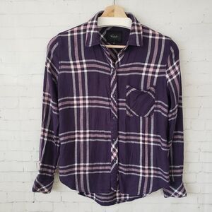 Rails Flannel Size Womens XS Hunter Navy Petal Pink Lightweight Rayon Plaid